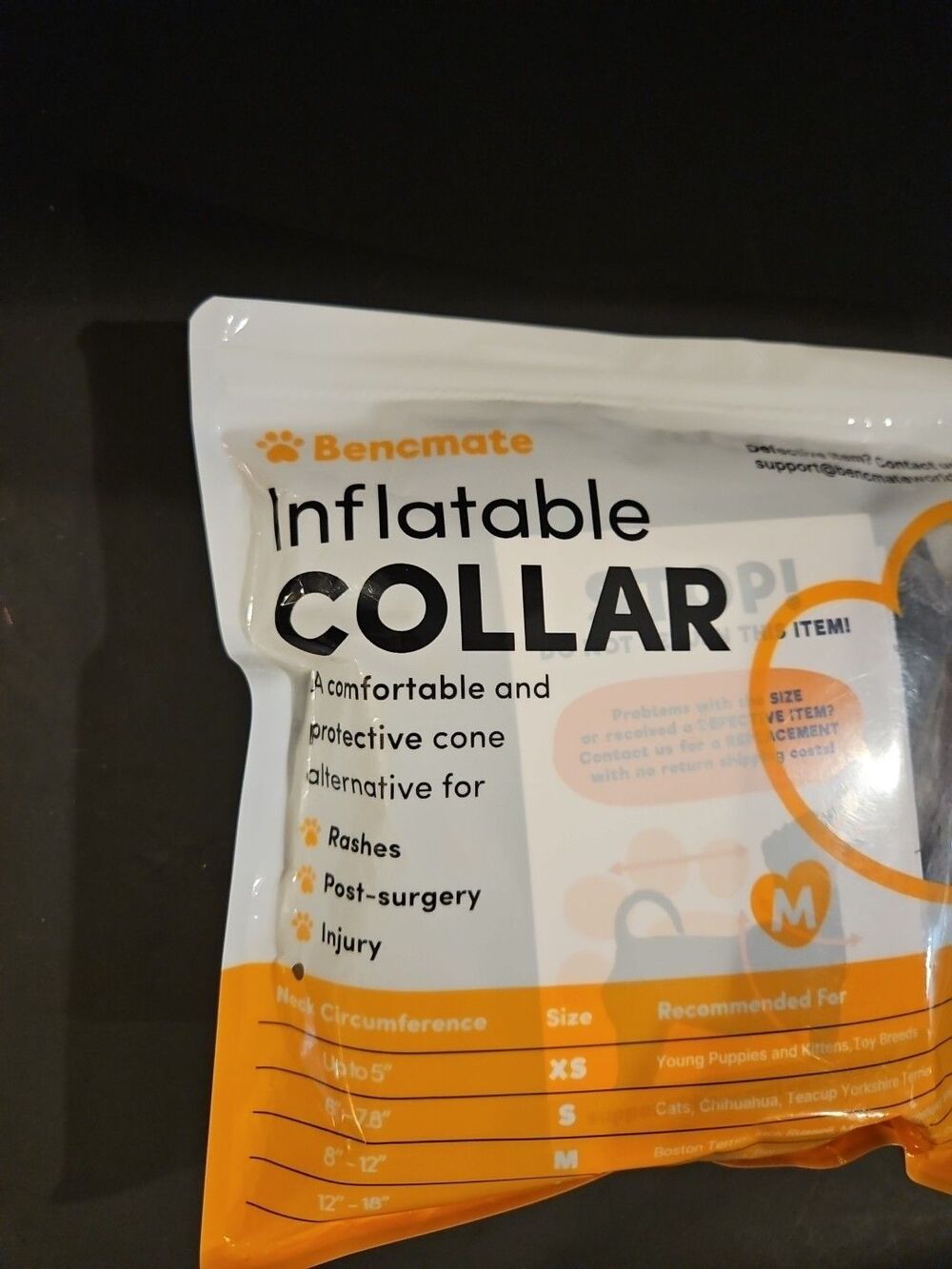 BENCMATE INFLATABLE DOG COLLAR (M) Dark Gray FOR RASHES , SURGERY AND INJURY